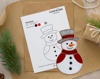 Snowman Stained Glass Pattern: Holiday Suncatcher Template (PDF Download A4 Size)