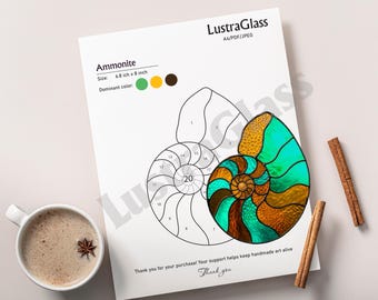 Stained Glass Ammonite Pattern PDF Template – DIY Printable Suncatcher Design for Beginners, Digital Download