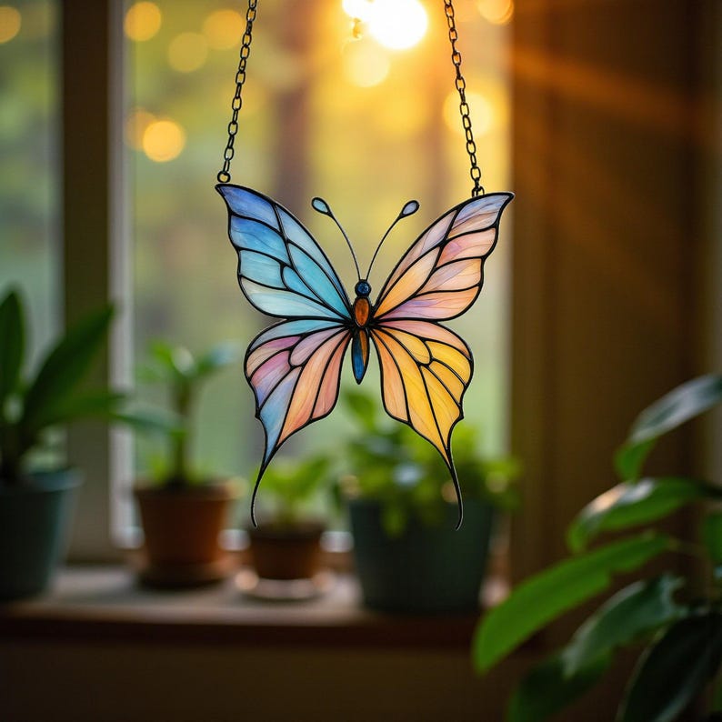 Rainbow Butterfly Stained Glass Pattern – Colorful Butterfly Suncatcher ...
