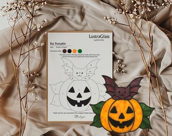 Bat Pumpkin Stained Glass Pattern PDF – Halloween Pumpkin Template, DIY Suncatcher Design, Instant Download