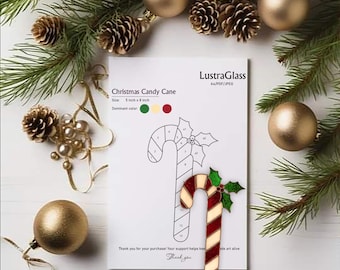 Christmas Candy Cane Stained Glass Pattern: Holiday Suncatcher Template (PDF Download A4 Size)