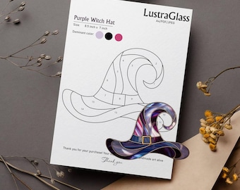 Purple Witch Hat Stained Glass Pattern – Halloween Suncatcher DIY PDF Template (A4 Size)
