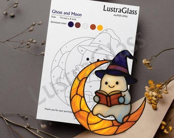 Halloween Ghost & Moon Stained Glass Pattern: Witch Hat Suncatcher (PDF)