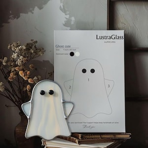 Halloween Stained Glass Pattern PDF, Cute Ghost Template, DIY Suncatcher Digital Download for Glass Art