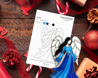 Gebrandschilderd glaspatroon engel: sjabloon voor feestdag (pdf-download, A4-formaat)