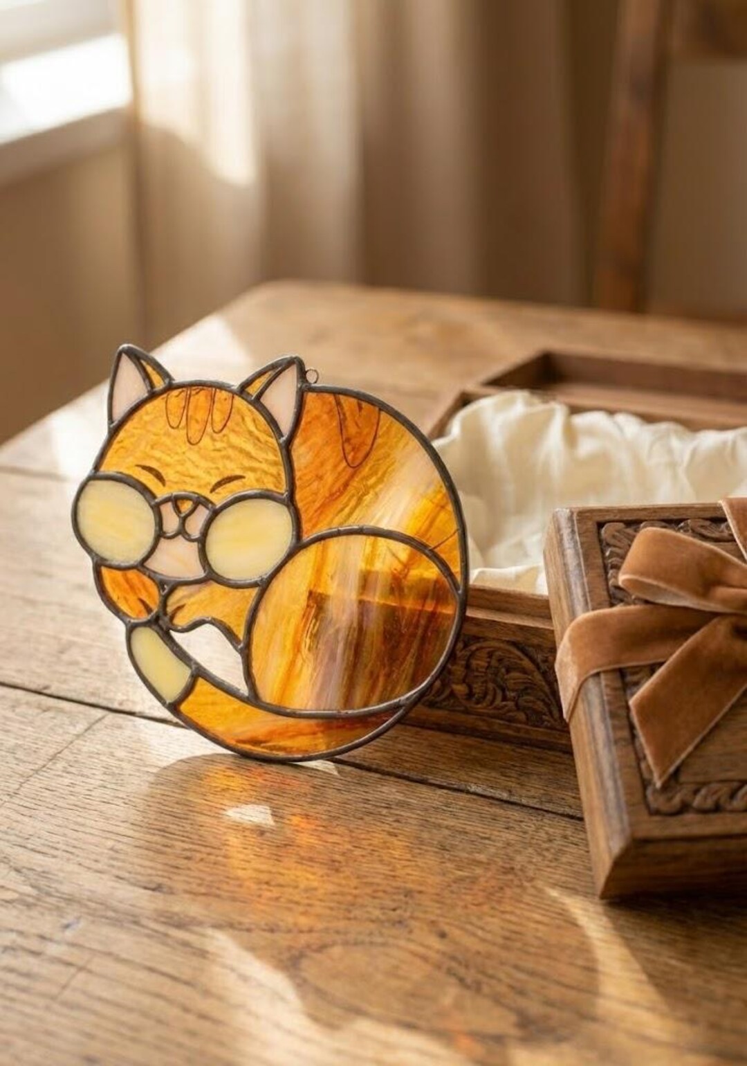 Ginger Cat Stained Glass Pattern PDF | Sleeping Orange Tabby Suncatcher ...
