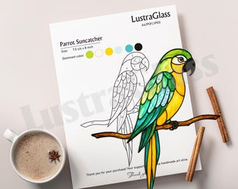 Stained Glass Parrot Pattern PDF Template – DIY Printable Suncatcher Design for Beginners, Digital Download