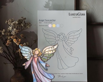 Acchiappasole in vetro colorato fatto a mano con angelo custode e stella - Regalo unico per la mamma, angelo volante per la cameretta dei bambini, regalo di Natale - Italia