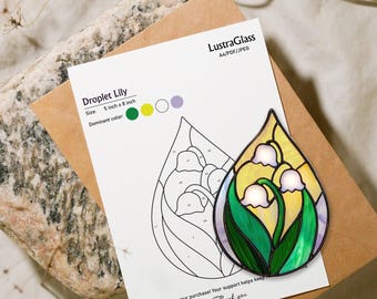 Patrón de vitral de lirios: plantilla para atrapasol con gotas de flores, PDF de vitral floral