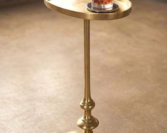 Handmade Aluminium Oval Side Table | Antique Brass Finish Accent Table For Living room