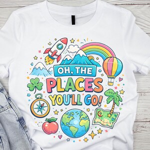 Graduation Travel PNG, Colorful Rocket Rainbow Graphic, Adventure Quote Sublimation Design
