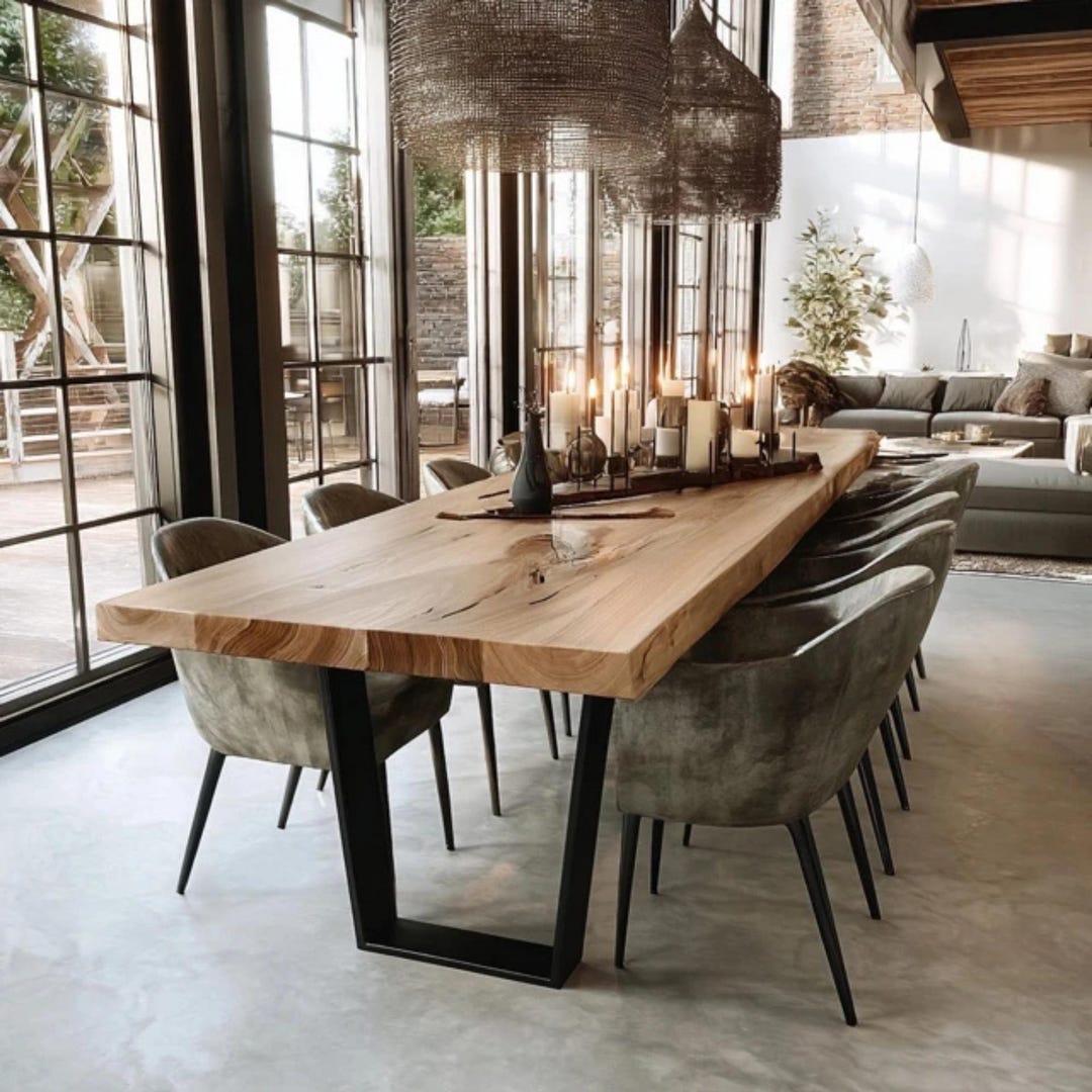 Handmade Live Edge Walnut Dining Table | Custom Solid Wood With Steel ...