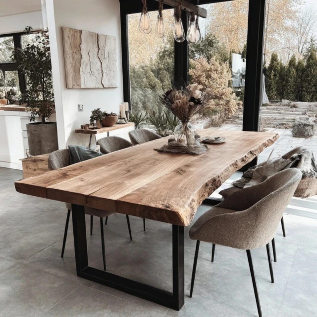 Live Edge Solid Wood Dining Table – Handmade Rustic Walnut Furniture ...