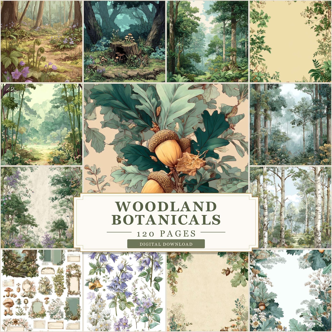 Woodland Botanicals Junk Journal Pages, Forest Journal Kit, Botanical ...