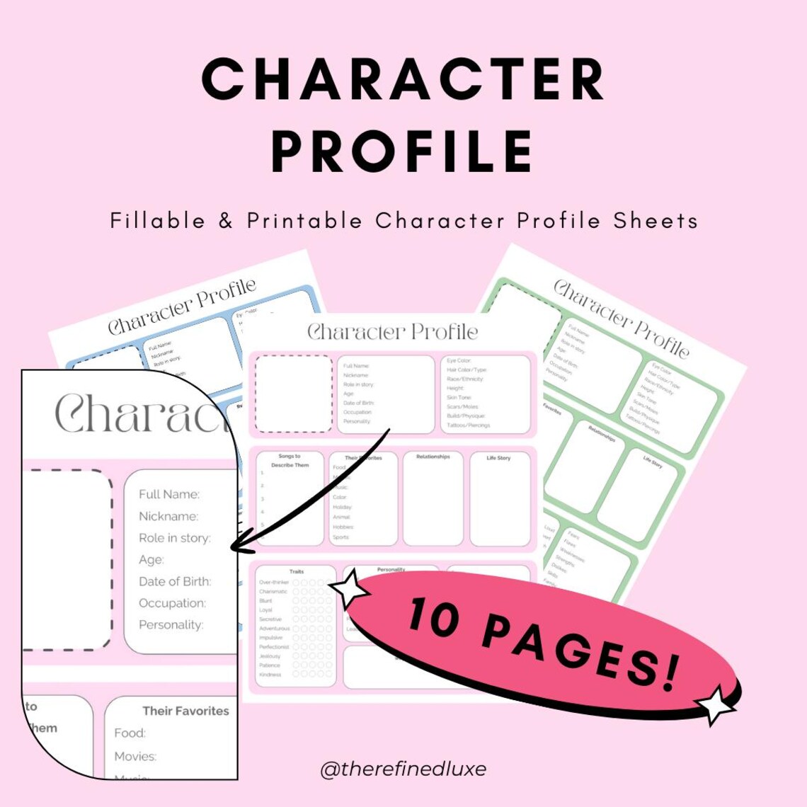 Character Profile Template Fillable PDF For Writers Etsy character-profile-template-fillable-pdf-for-writers-etsy