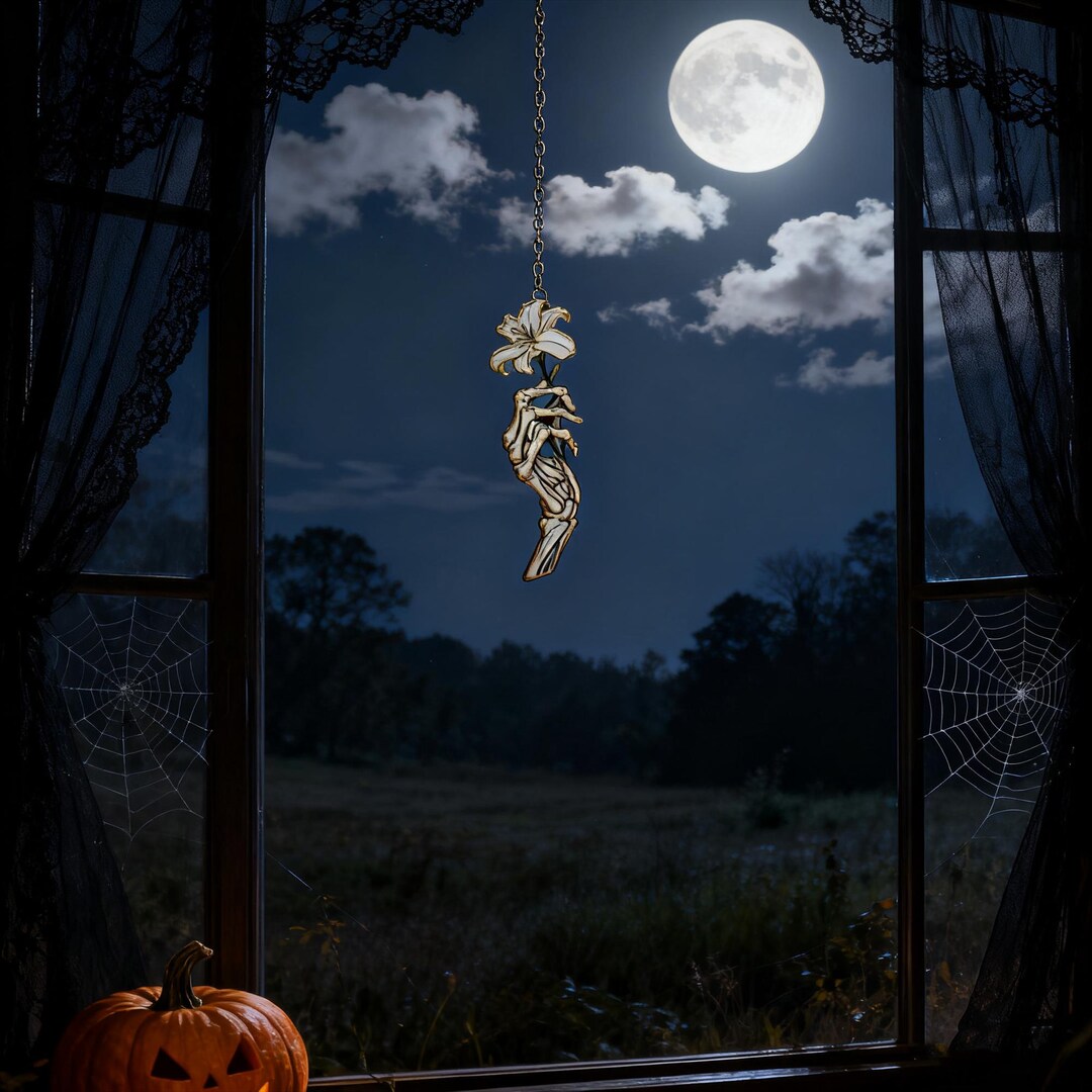 Skeleton Hand Holding Flower – Stained Glass Halloween Ornament,gifts ...