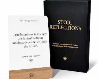 Stoic Quote Cards with Wooden Stand | Marcus Aurelius, Seneca, Epictetus Philosophy Desk Gift
