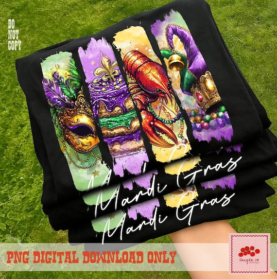 Mardi Gras PNG, Brush Stroke Carnival Png Design, Mask Crawfish Cake Crown PNG, Fat Tuesday Shirt Sublimation, New Orleans Party Clipart PNG