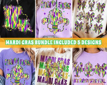 Brushstroke Mardi Gras PNG Bundle, Glitter Louisiana Map Png, Fleur de Lis PNG, Trending Fat Tuesday Png, Carnival Beads Png, New Orleans