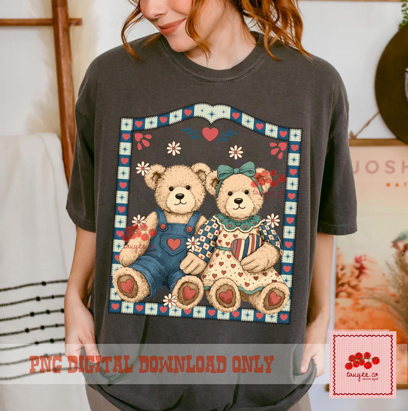 T-shirt Vintage 90s Teddy Bears - Taille L, Bleu, Coton, USA, Fruit Of The Loom