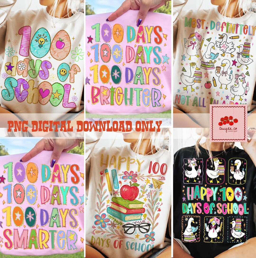 100 Day of School Bundle Png, Happy 100th Day Brighter Smarter Png ...