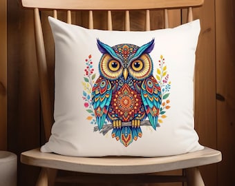 Boho Owl Art Prints, Colorful Folk Ethnic Decor