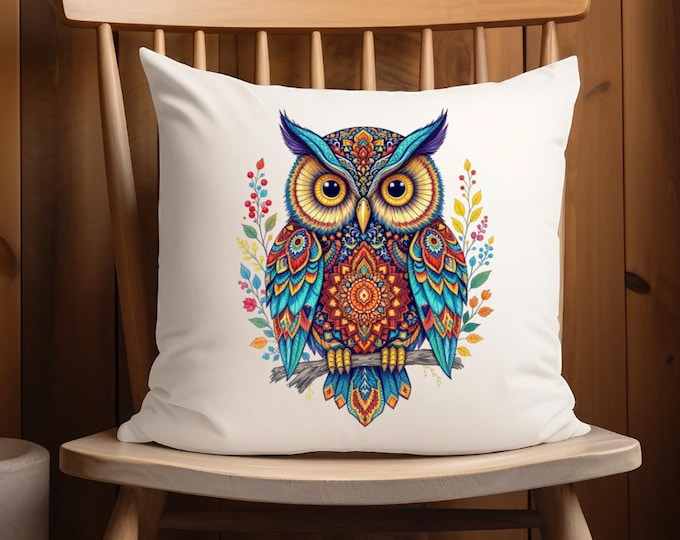 Boho Owl Art Prints, Colorful Folk Ethnic Decor