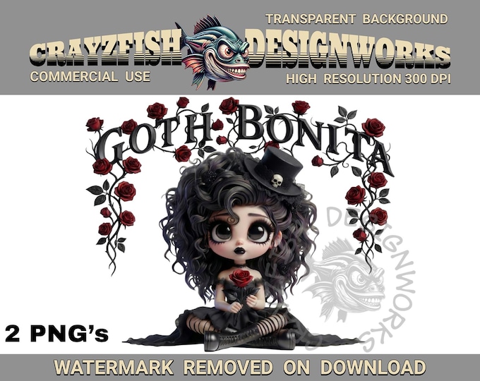 Goth Bonita Digital Art, Dark Gothic Girl Illustration, Unique Goth Gift Design