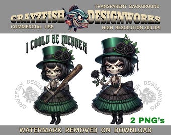 Gothic Skeleton Girl Art Print, Punk Home Decor (Digital Download PNGs)