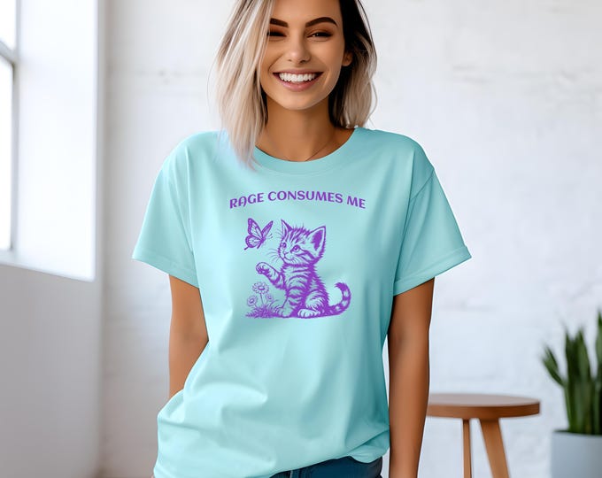 Funny Cat T-Shirt, Custom Colors 1717 Cotton Unisex Graphic Tee,