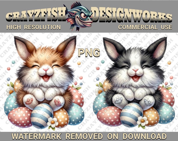 Baby Bunny Easter Eggs PNG Clipart, Springtime Festivities (Digital Download)