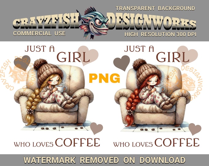 Coffee Girl SVG, PNG, Coffee Lover Art,  Hair Color Options (Digital Download)