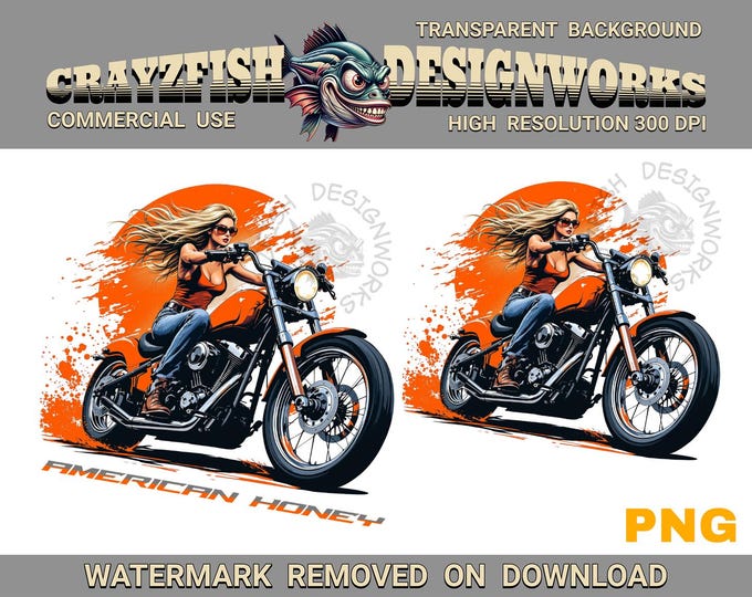 Biker Girl Clip Art, Vintage Motorcycle PNG (Digital Download)
