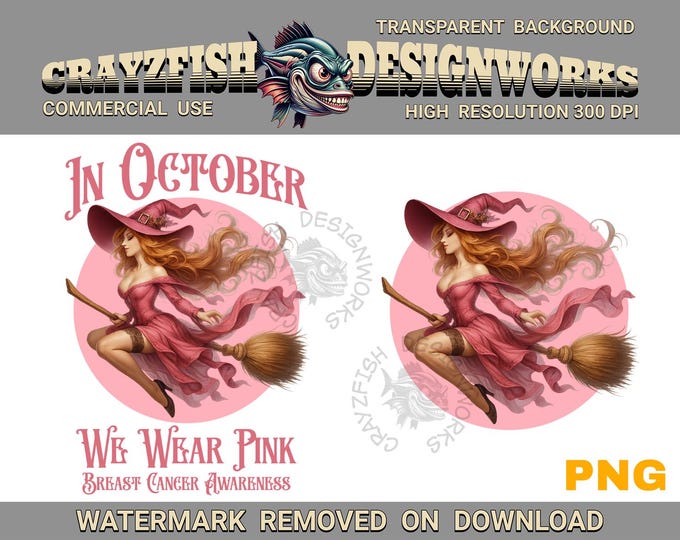 Pink Witch Breast Cancer Awareness Clip Art (PNG’s)