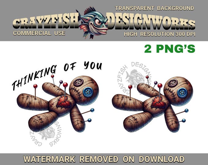 Quirky Voodoo Doll Clip Art, Dark Cartoon Art (Digital Download)