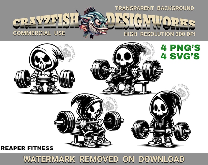 Reaper Fitness Clip Art, Skull Workout Images for Gym, Body Builder