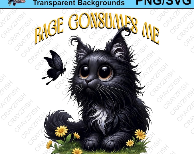 Black Cat PNG, Rage Consumes Me, Digital Art (Downloadable File