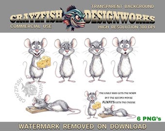 Mouse Illustrations PNG Set, Commercial Use Clip Art