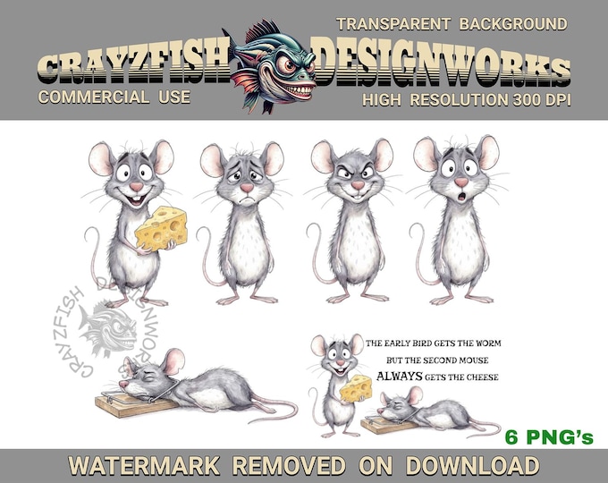 Mouse Illustrations PNG Set, Commercial Use Clip Art