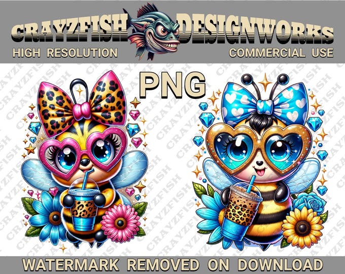 Kawaii Bee Clipart, Heart Glasses PNG, Bee Illustration (Digital Download)