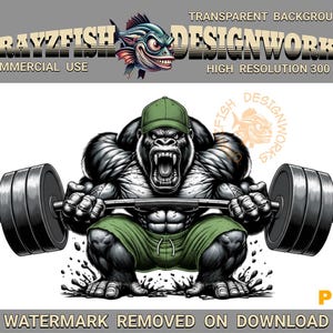Impresión digital de gorila con fondo transparente, culturista, fitness