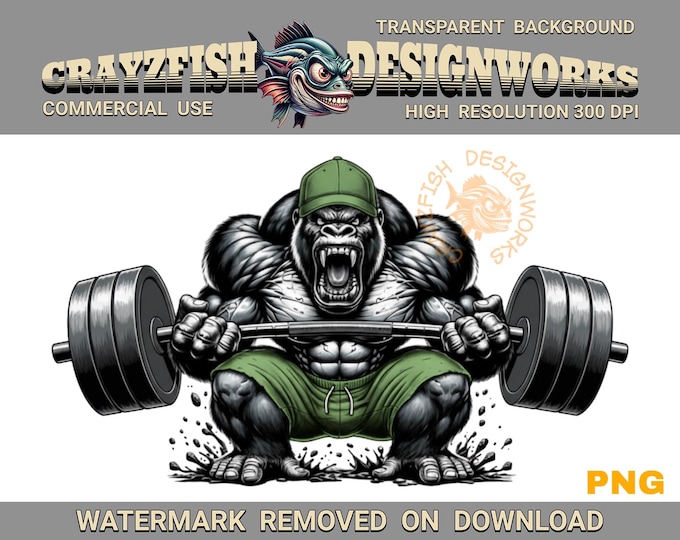 Gorilla Digital Print With Transparent Background, Body Builder, Fitness