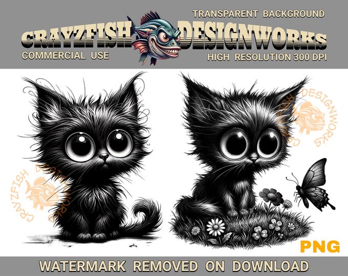 Kawaii Cat Drawing, Black and White Lineart, Nursery Decor (PNG Digital Download)