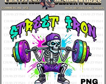 Skeleton Weightlifter Clip Art, Street Iron PNG, Gym Workout Illustration