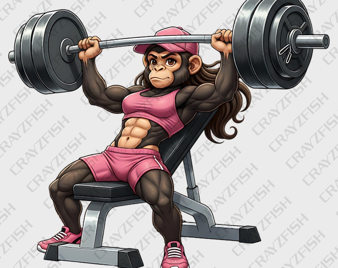 5 Female Gorilla Fitness Digital Files,Transparent Backgrounds, Fitness, Weight Lifting,