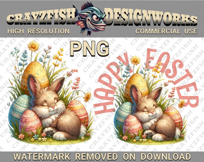 Easter Bunny PNG, Floral Egg Decor (Digital Download
