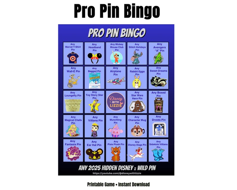 Hat Pin Bingo Example Pro Trader Pingo - Printable Disney Pin Trading Bingo Game for Parks ...