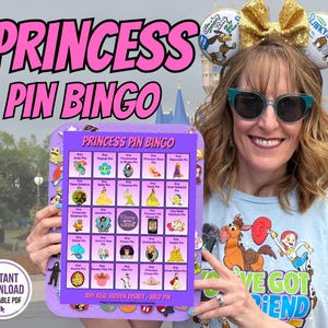 Princess Edition Pingo - Printable Disney Pin Trading Bingo Game for Parks & YouTube Play-Along