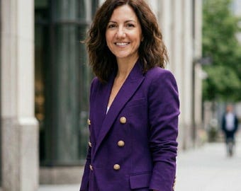 Traje morado oscuro para mujer, conjunto de blazer cruzado y pantalón sastre, elegante traje de oficina, traje de negocios para mujer,