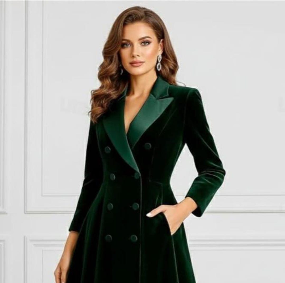 Embroidered Green Coat Dress main image 1